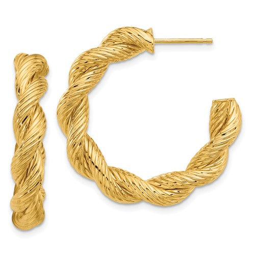 14k yellow gold rope twisted post hoop earrings 31mm x 6mm