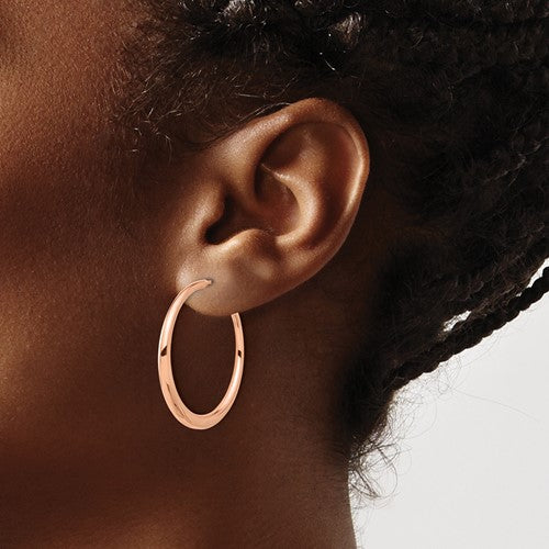 14k rose gold round hoop post earrings 31mm x 2.75mm