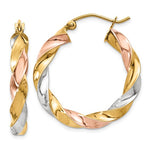 Load image into Gallery viewer, 14k Gold Tri Color Twisted Round Hoop Earrings
