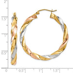Lataa kuva Galleria-katseluun, 14k Gold Tri Color Twisted Round Hoop Earrings
