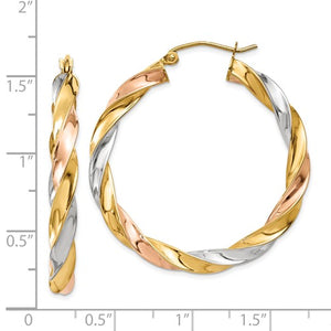 14k Gold Tri Color Twisted Round Hoop Earrings