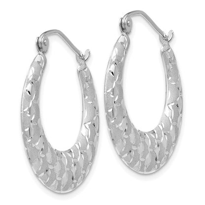 14k white gold shrimp diamond cut satin hoop earrings