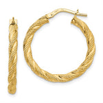 Load image into Gallery viewer, 14k Yellow Gold Twisted Textured Round Hoop Earrings 26mm x 3mm

