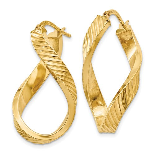 14k yellow gold twisted textured oval hoop earrings 30mm x 17mm x 4mm