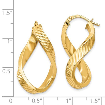 14k yellow gold twisted textured oval hoop earrings 30mm x 17mm x 4mm