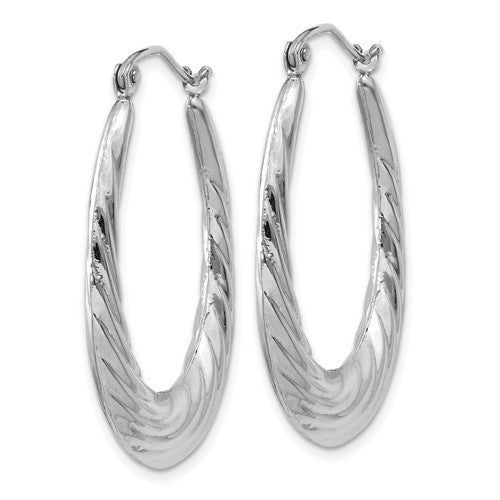 14k white gold shrimp twisted oval hoop earrings