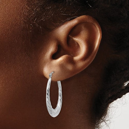 14k white gold shrimp twisted oval hoop earrings