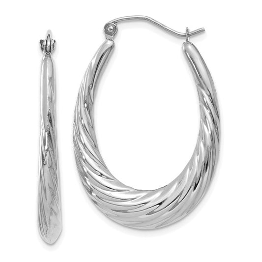 14k white gold shrimp twisted oval hoop earrings