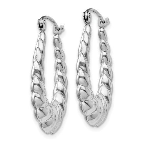 14k white gold shrimp scalloped twisted oval hoop earrings