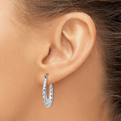 14k white gold shrimp scalloped twisted oval hoop earrings