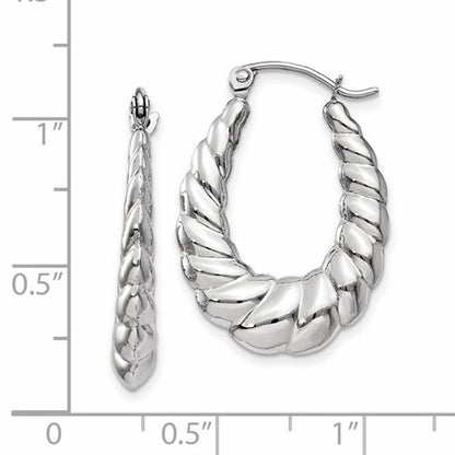 14k white gold shrimp scalloped twisted oval hoop earrings