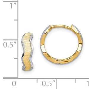 14k Yellow Gold Rhodium Diamond Cut Wave Round Hoop Huggie Hinged Earrings