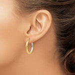 Załaduj obraz do przeglądarki galerii, 14K Yellow Gold and Rhodium Diamond Cut Square Tube Round Hoop Earrings

