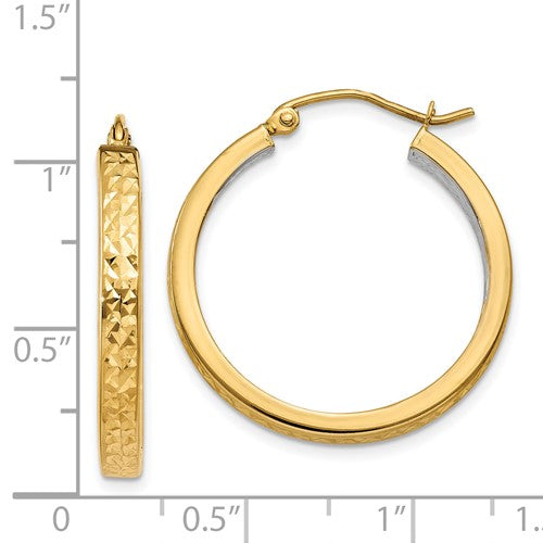 14k yellow gold and rhodium diamond cut square tube round hoop earrings