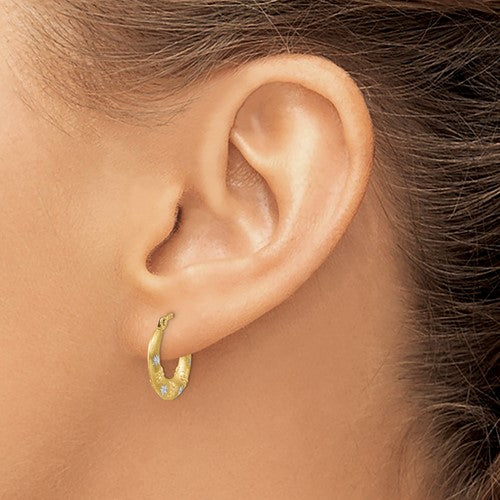 14k yellow gold and rhodium two tone dragonfly stars hoop earrings