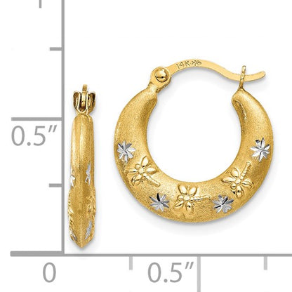 14k yellow gold and rhodium two tone dragonfly stars hoop earrings