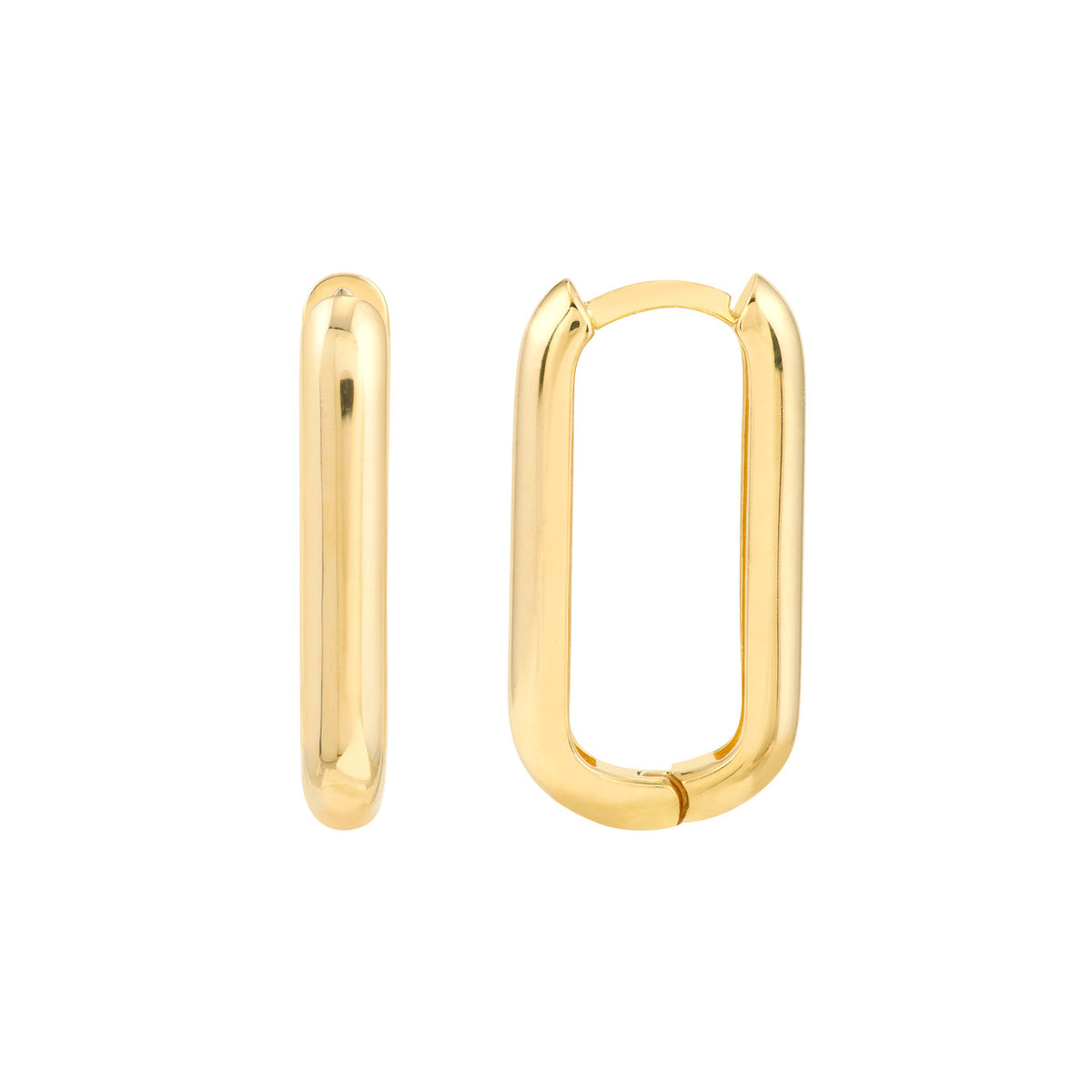 14k yellow gold oblong paper clip style hoop earrings 10mm x 20mm