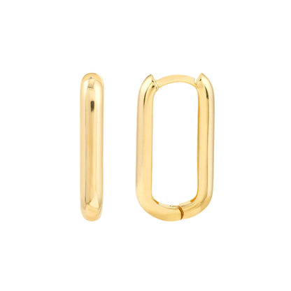 14k yellow gold oblong paper clip style hoop earrings 10mm x 20mm