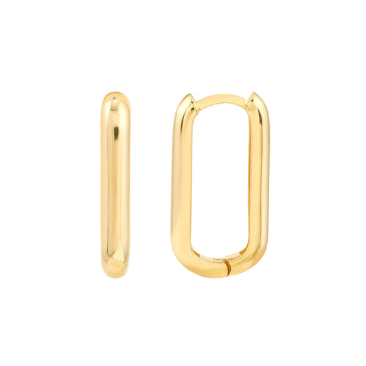 14k yellow gold oblong paper clip style hoop earrings 10mm x 20mm