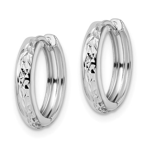 14k white gold classic textured huggie hinged hoop earrings