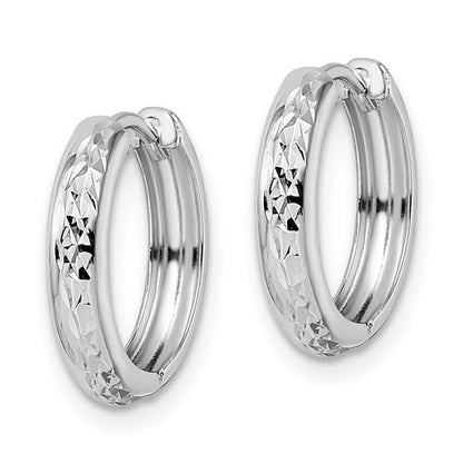 14k white gold classic textured huggie hinged hoop earrings