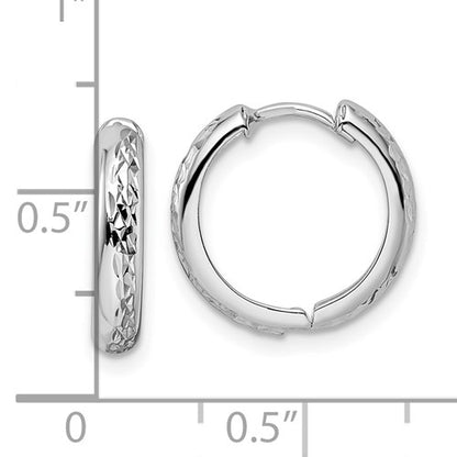 14k white gold classic textured huggie hinged hoop earrings