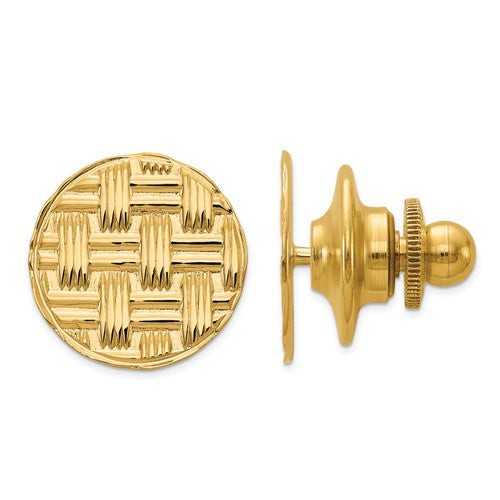 14k solid yellow gold basketweave textured tie tac