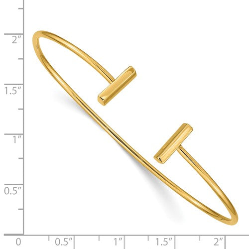 14k yellow gold t bar flexible slip on cuff bangle bracelet