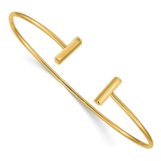 14k yellow gold t bar flexible slip on cuff bangle bracelet