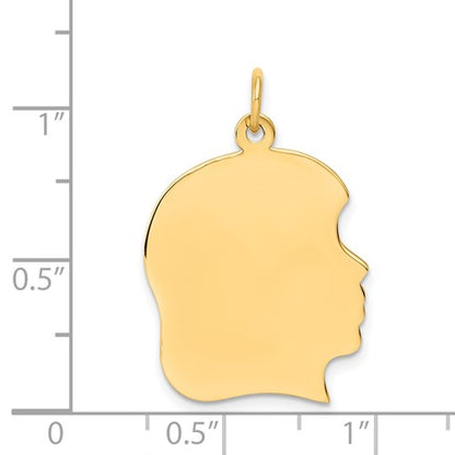 14k yellow gold 18mm girl head silhouette disc pendant charm engraved personalized thickness gauge 0.035