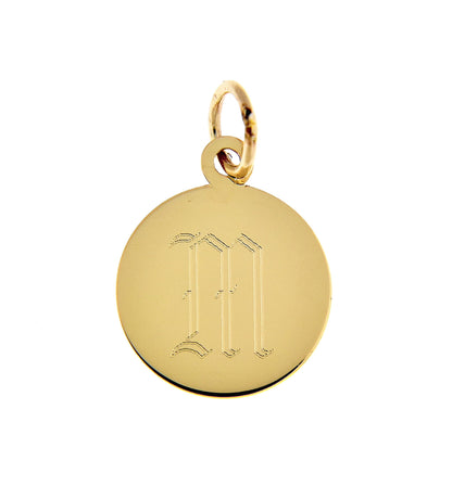 14k solid yellow gold 13mm round disc pendant charm letter initial personalized gift