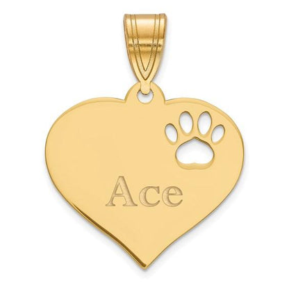 14k 10k yellow rose white gold or sterling silver paw print cut out personalized pendant charm
