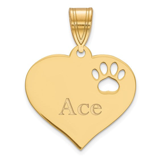 14k 10k yellow rose white gold or sterling silver paw print cut out personalized pendant charm