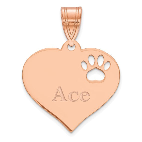 14k 10k yellow white gold or sterling silver paw print cut out personalized pendant charm
