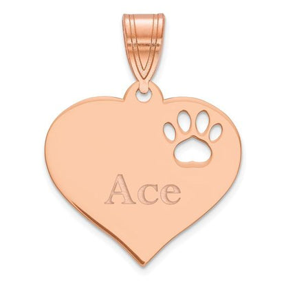 14k 10k yellow rose white gold or sterling silver paw print cut out personalized pendant charm