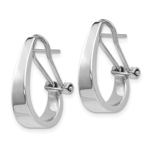 14k white gold j hoop tapered omega back click in earrings