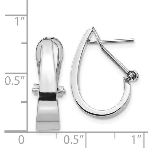 14k white gold j hoop tapered omega back click in earrings