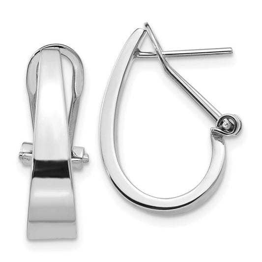 14k white gold j hoop tapered omega back click in earrings