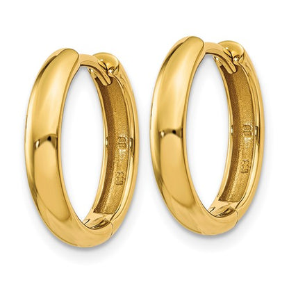 14k yellow gold classic huggie hinged hoop earrings 15mm x 3mm