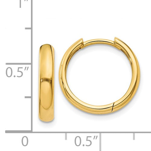 14k yellow gold classic huggie hinged hoop earrings 15mm x 3mm