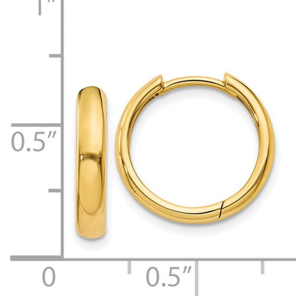 14k yellow gold classic huggie hinged hoop earrings 15mm x 3mm