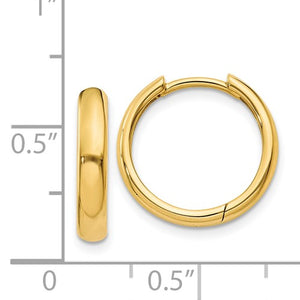 14k Yellow Gold Classic Huggie Hinged Hoop Earrings 15mm x 3mm