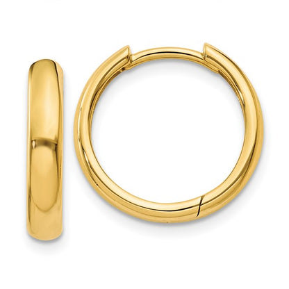 14k yellow gold classic huggie hinged hoop earrings 15mm x 3mm