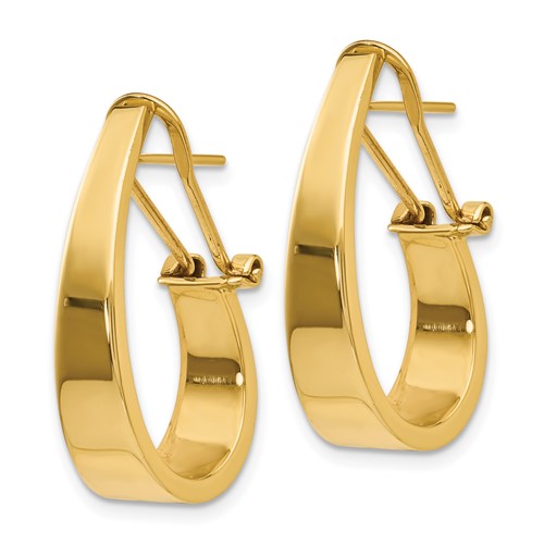 14k yellow gold j hoop tapered omega back click in earrings