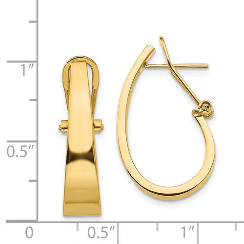 14k yellow gold j hoop tapered omega back click in earrings