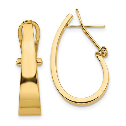 14k yellow gold j hoop tapered omega back click in earrings