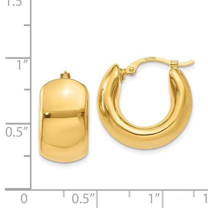 14k yellow gold round puffed hoop earrings 18mm x 8.75mm