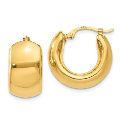 14k yellow gold round puffed hoop earrings 18mm x 8.75mm