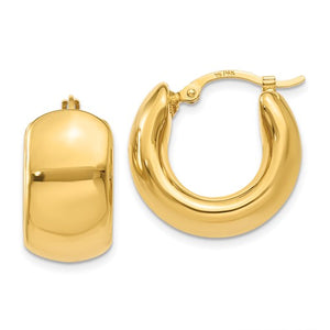 14k Yellow Gold Round Puffed Hoop Earrings 18mm x 8.75mm
