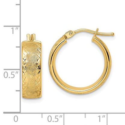14k yellow gold diamond cut modern contemporary round hoop earrings